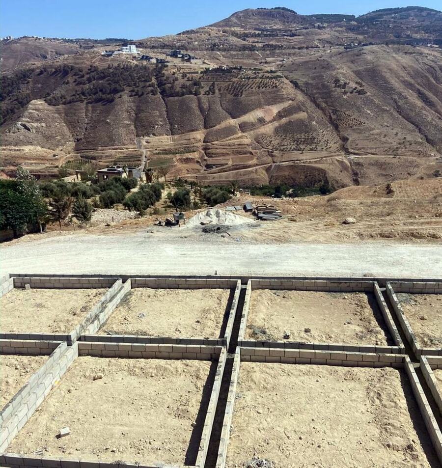 Strip foundations set out on an excavated site
